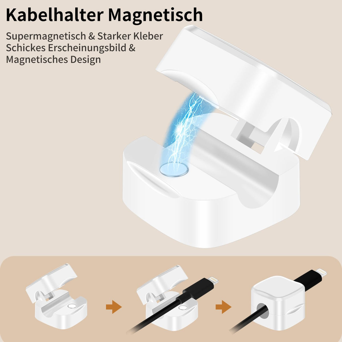 6-Pack Kabelhalter Schreibtisch, NISTARCE Kabelorganizer, Kabelclips Magnetisch[Starker Kleber] Telefon-Ladungskabel-Organisator für Schreibtisch, Zuhause, Büro, Auto (Weiß)
