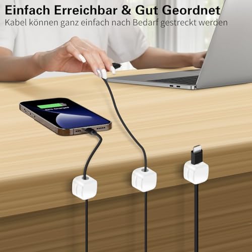 6-Pack Kabelhalter Schreibtisch, NISTARCE Kabelorganizer, Kabelclips Magnetisch[Starker Kleber] Telefon-Ladungskabel-Organisator für Schreibtisch, Zuhause, Büro, Auto (Weiß)