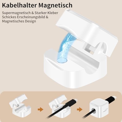 6-Pack Kabelhalter Schreibtisch, NISTARCE Kabelorganizer, Kabelclips Magnetisch[Starker Kleber] Telefon-Ladungskabel-Organisator für Schreibtisch, Zuhause, Büro, Auto (Weiß)