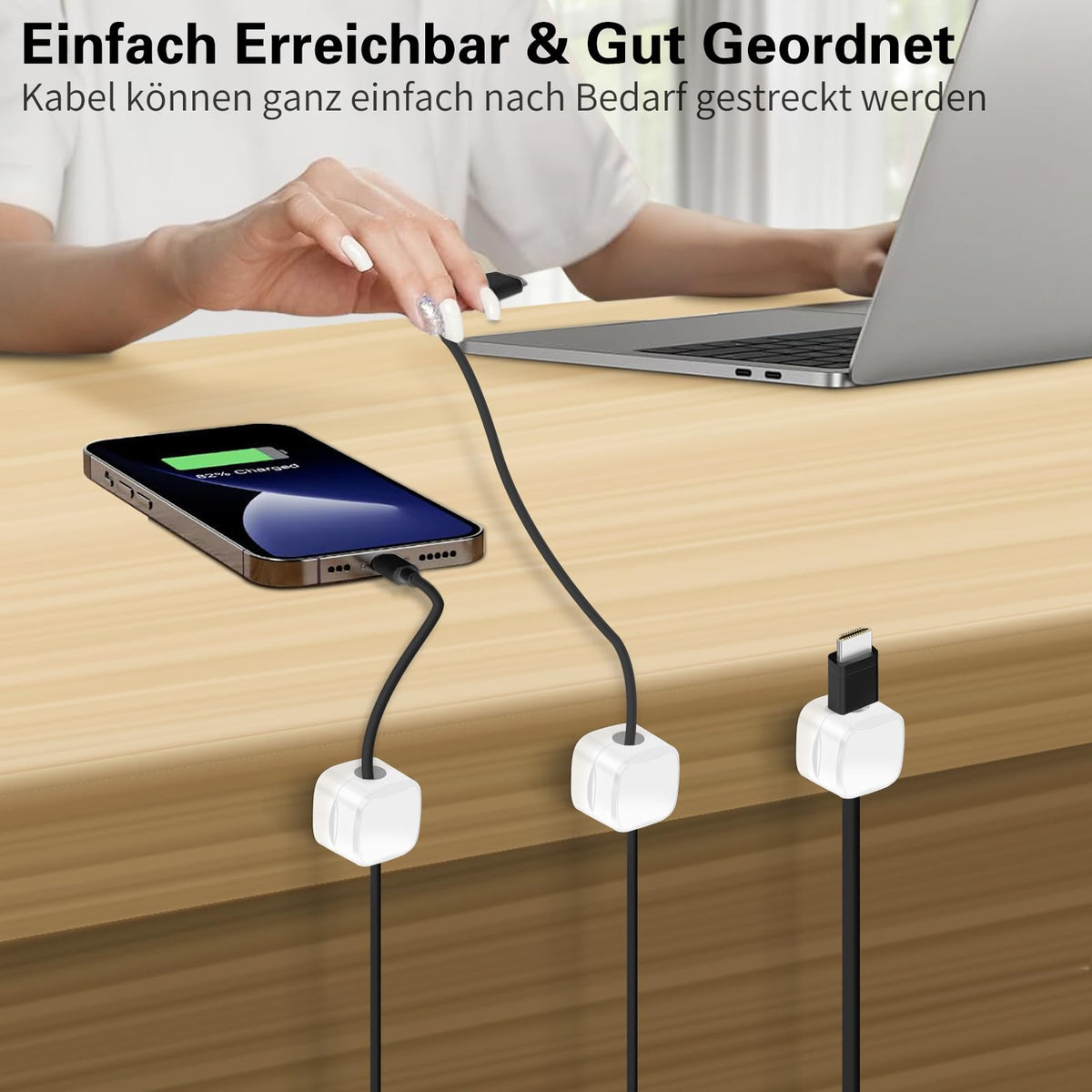 6-Pack Kabelhalter Schreibtisch, NISTARCE Kabelorganizer, Kabelclips Magnetisch[Starker Kleber] Telefon-Ladungskabel-Organisator für Schreibtisch, Zuhause, Büro, Auto (Weiß)