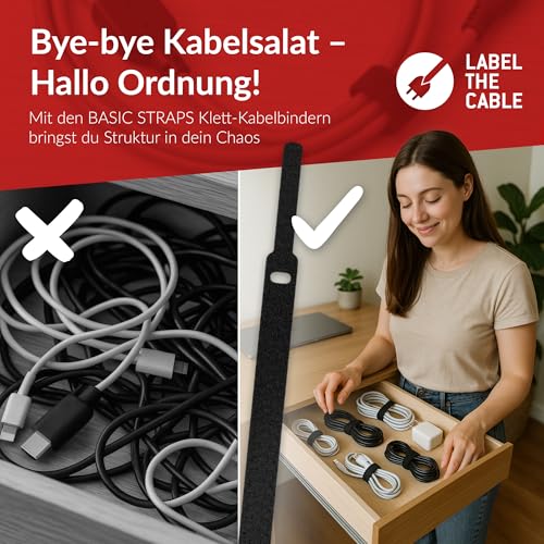 Basic Straps Klett-Kabelbinder, 17cm x 14mm, Schwarz, 10 St