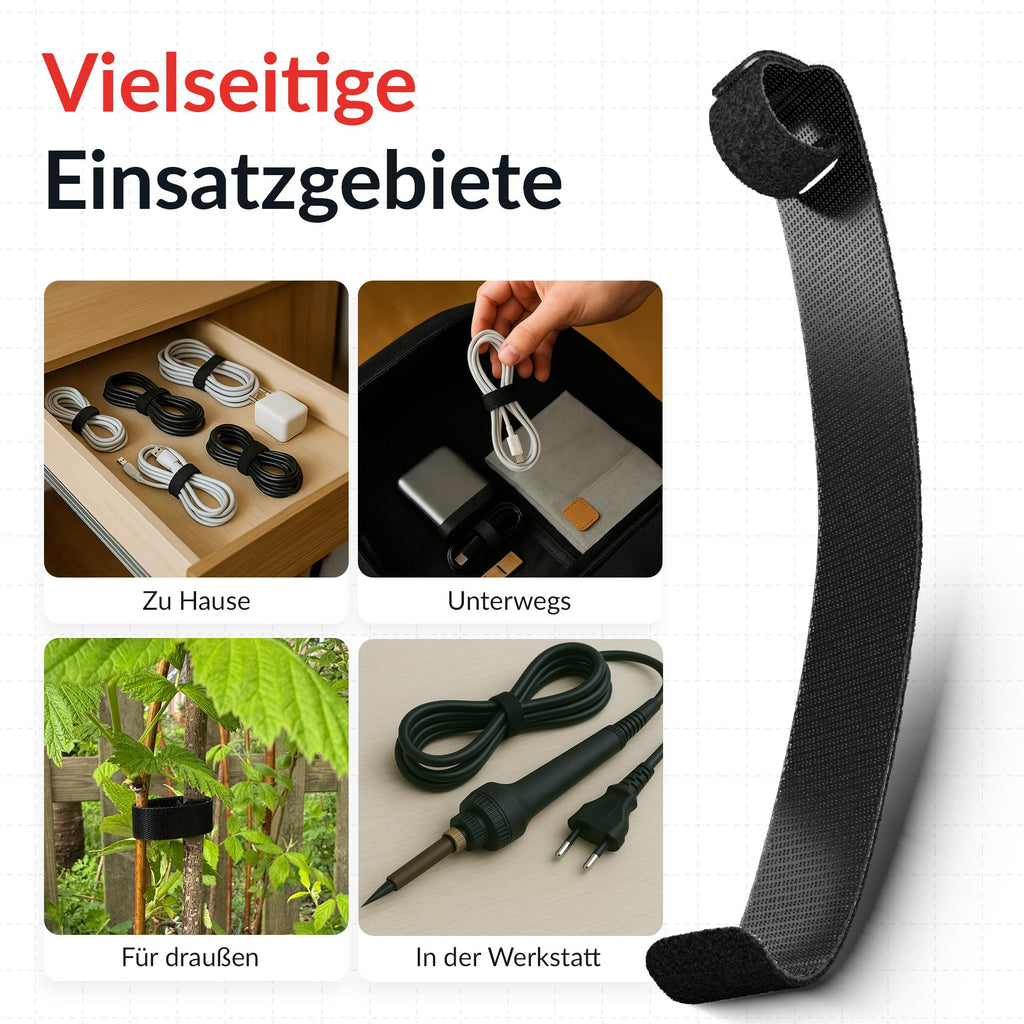 Basic Straps Klett-Kabelbinder, 17cm x 14mm, Schwarz, 10 St