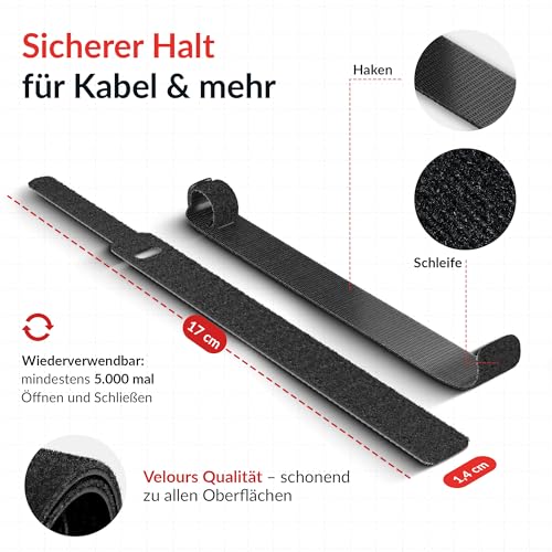 Basic Straps Klett-Kabelbinder, 17cm x 14mm, Schwarz, 10 St