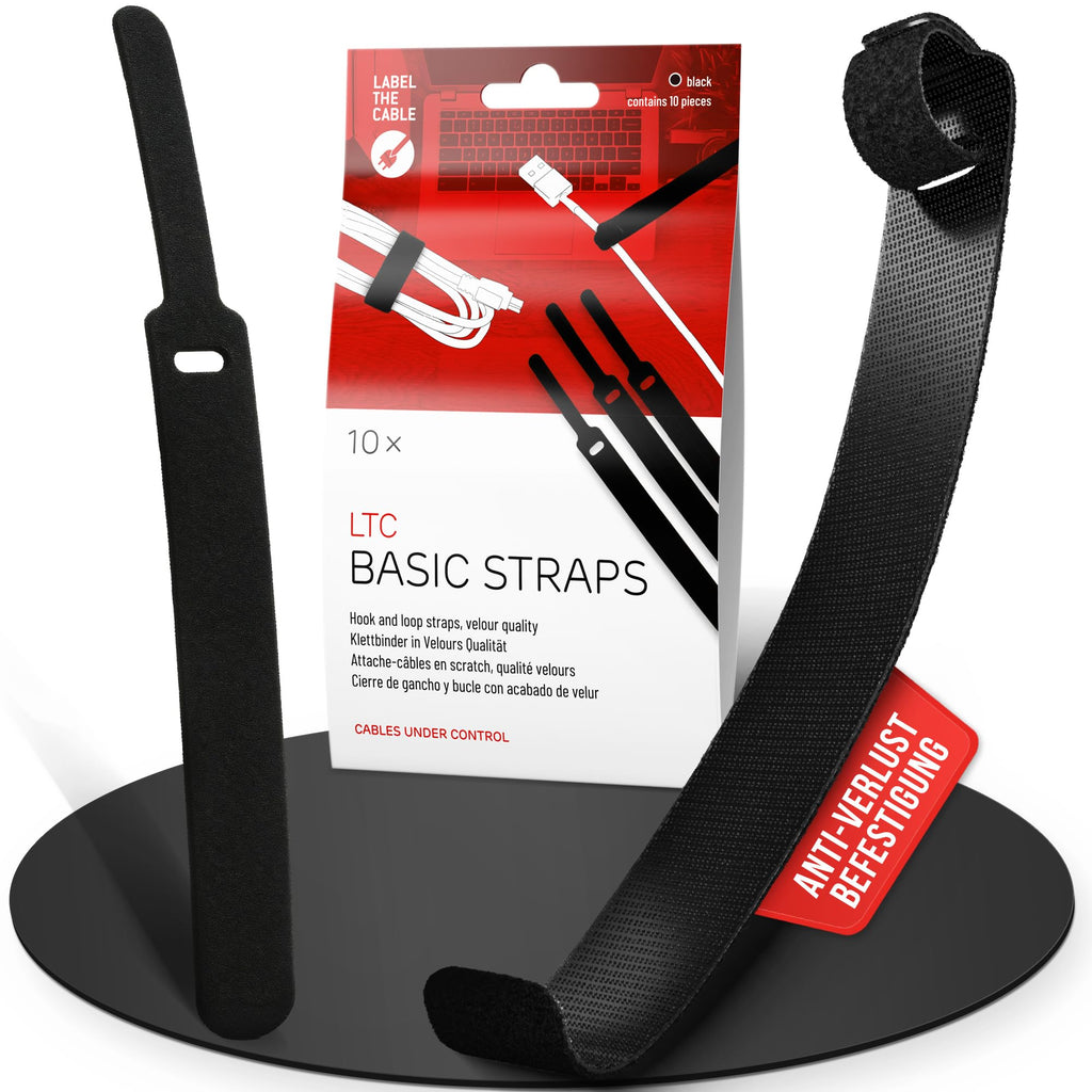 Basic Straps Klett-Kabelbinder, 17cm x 14mm, Schwarz, 10 St