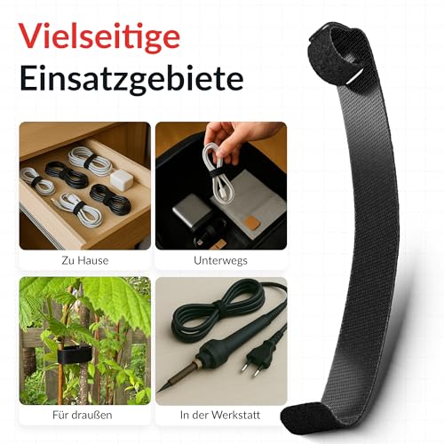 Basic Straps Klett-Kabelbinder, 17cm x 14mm, Schwarz, 10 St