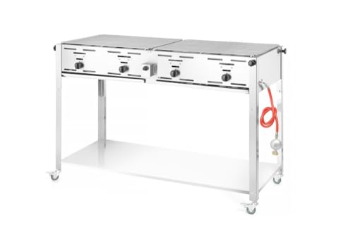 HENDI Grill-Master Quattro, Elektronisches Zündung, mit Gasschlauch und Druckminderer, nur für Verwendung im Aussenbereich, 22kW(Hs), 1270x525x(H)840mm, Edelstahl 18/0, Large