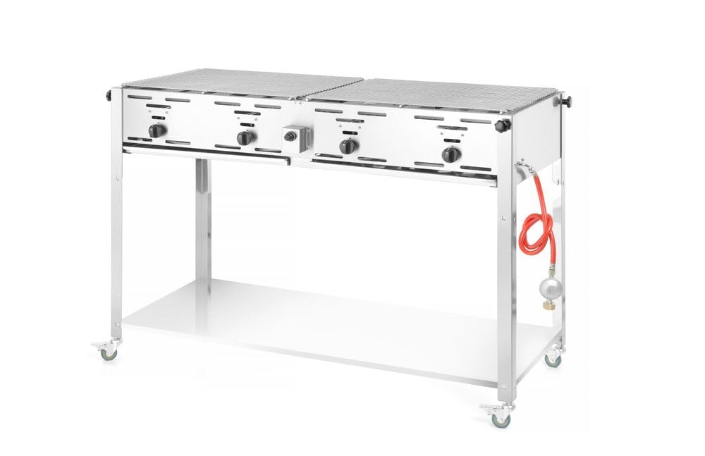 HENDI Grill-Master Quattro, Elektronisches Zündung, mit Gasschlauch und Druckminderer, nur für Verwendung im Aussenbereich, 22kW(Hs), 1270x525x(H)840mm, Edelstahl 18/0, Large