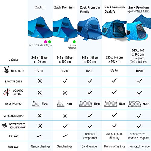 outdoorer Pop up Strandmuschel Zack Premium - Wurfmuschel mit UV 80 Sonnenschutz, Strandzelt, Windschutz