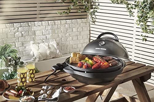 George Foreman Grill 2in1 Elektrogrill [Testsieger]: Standgrill & Tischgrill (Innen- & Außennutzung, Balkon & Küche, Ø44,5cm, Temperaturanzeige, Fettauffangschale, 2400W) Kugelgrill 22460-56, Schwarz