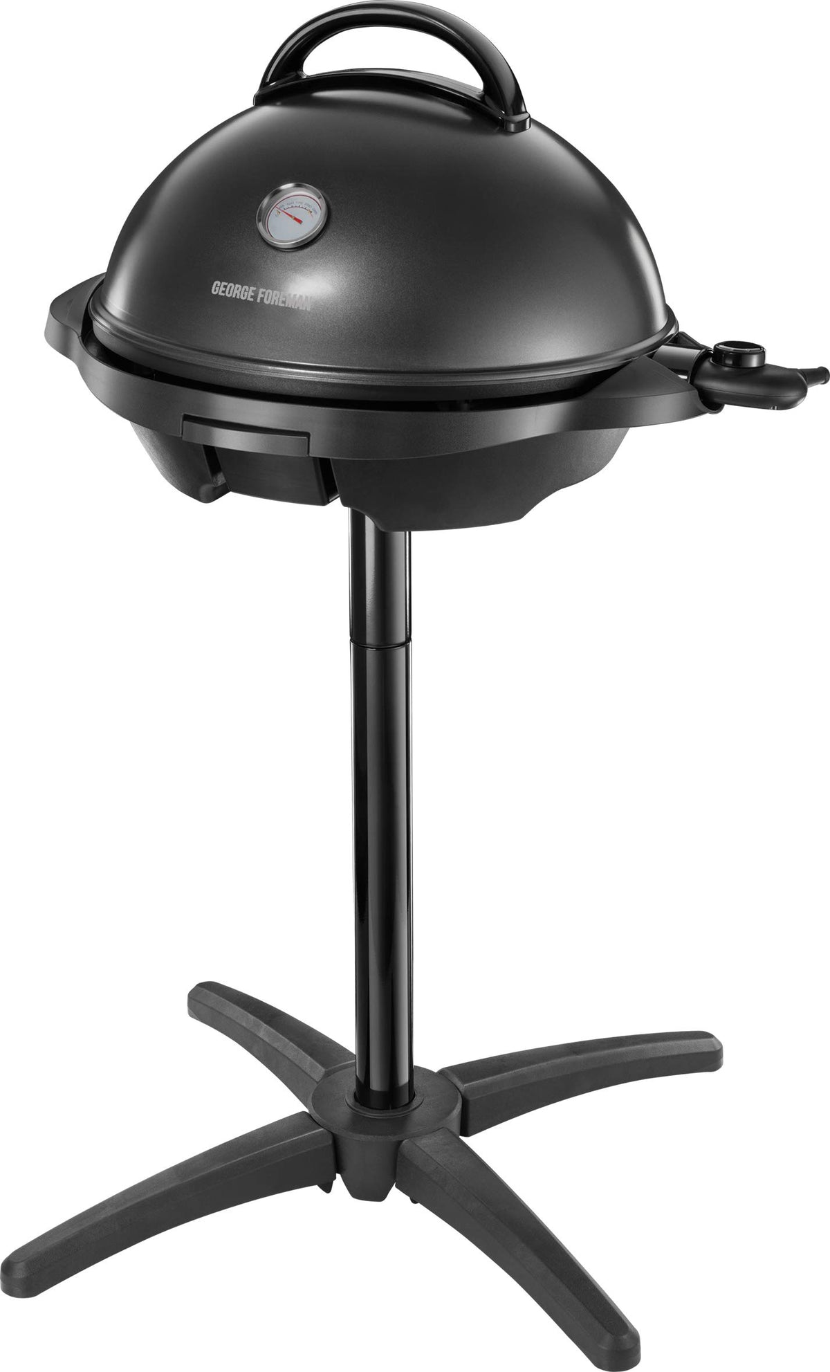 George Foreman Grill 2in1 Elektrogrill [Testsieger]: Standgrill & Tischgrill (Innen- & Außennutzung, Balkon & Küche, Ø44,5cm, Temperaturanzeige, Fettauffangschale, 2400W) Kugelgrill 22460-56, Schwarz