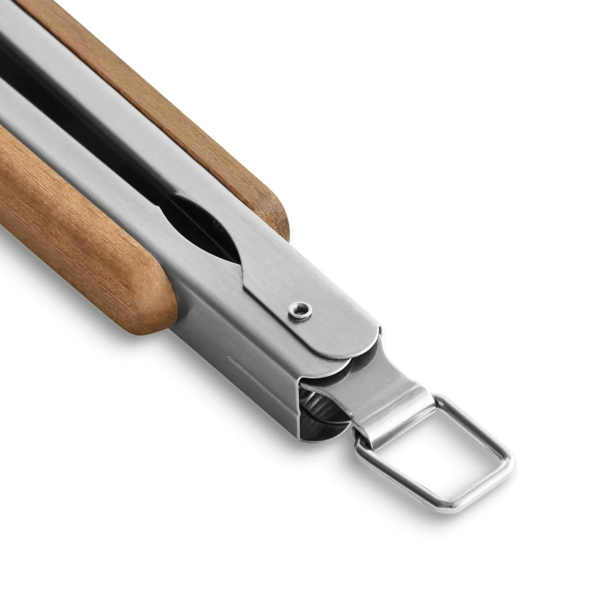 BURNHARD® Lange Edelstahl Grillzange (45 cm) Akazien-Holzgriff, Grill-Zubehör, Aufhänge-Ösen