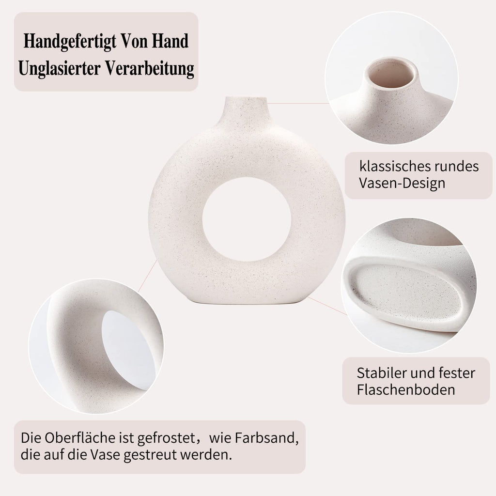 CEMABT Vasen für Pampasgras, handgemachte Vase, getrocknete Blumen, Keramik, Weiß, Handwerkliche Ornamente für die Dekoration des Bürohauses, Vasenset (S, Beige)
