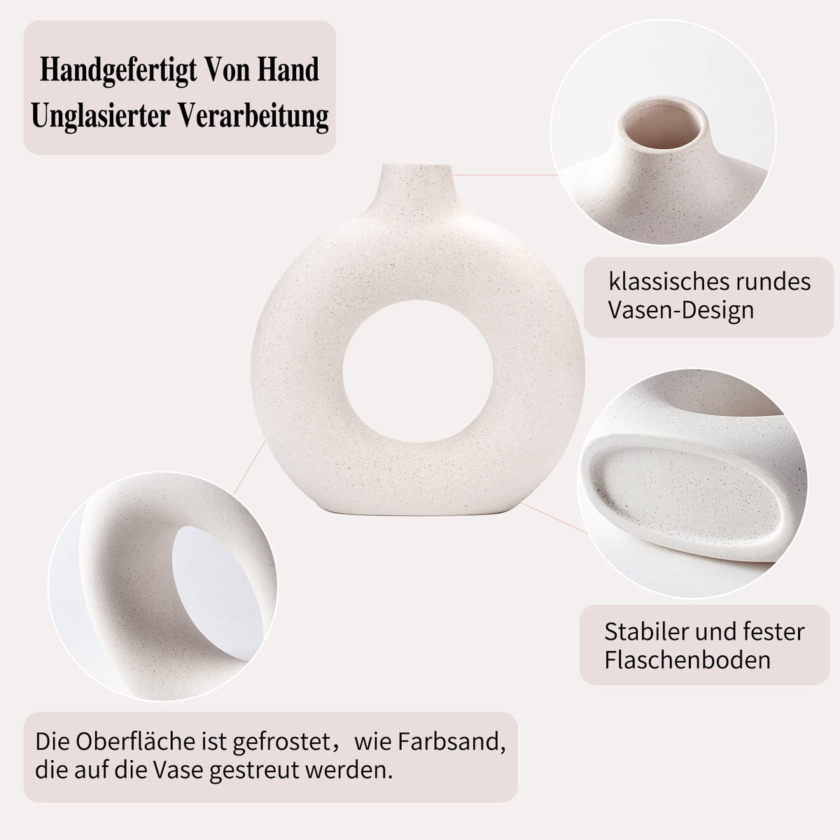 CEMABT Vasen für Pampasgras, handgemachte Vase, getrocknete Blumen, Keramik, Weiß, Handwerkliche Ornamente für die Dekoration des Bürohauses, Vasenset (S, Beige)