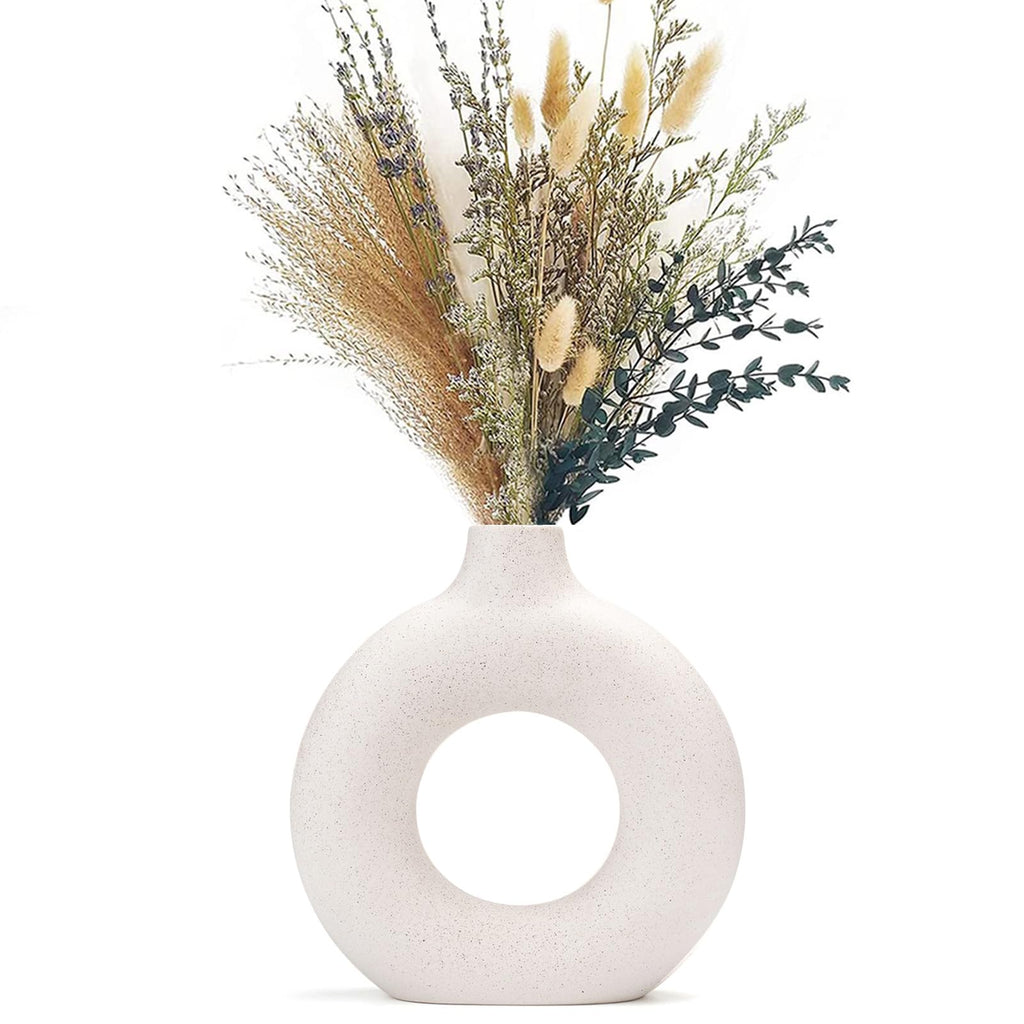 CEMABT Vasen für Pampasgras, handgemachte Vase, getrocknete Blumen, Keramik, Weiß, Handwerkliche Ornamente für die Dekoration des Bürohauses, Vasenset (S, Beige)