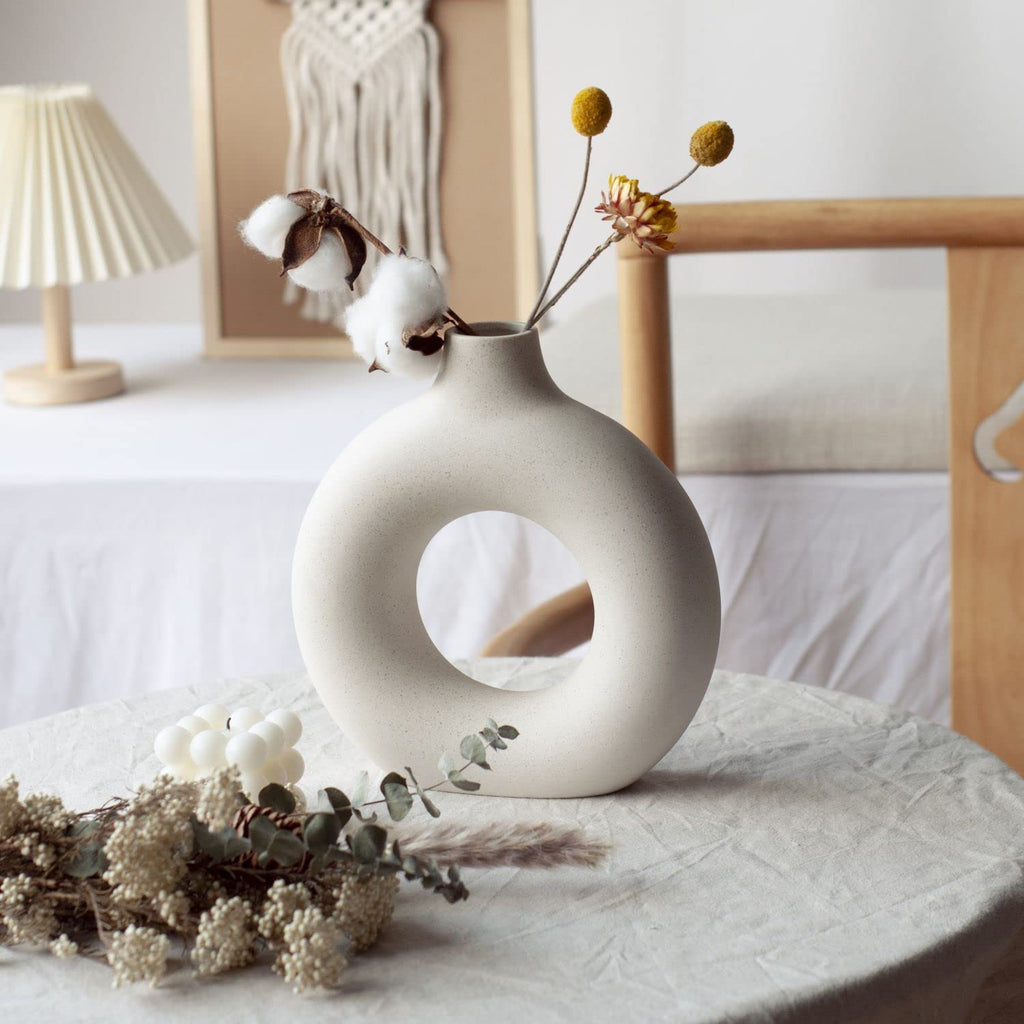 CEMABT Vasen für Pampasgras, handgemachte Vase, getrocknete Blumen, Keramik, Weiß, Handwerkliche Ornamente für die Dekoration des Bürohauses, Vasenset (S, Beige)