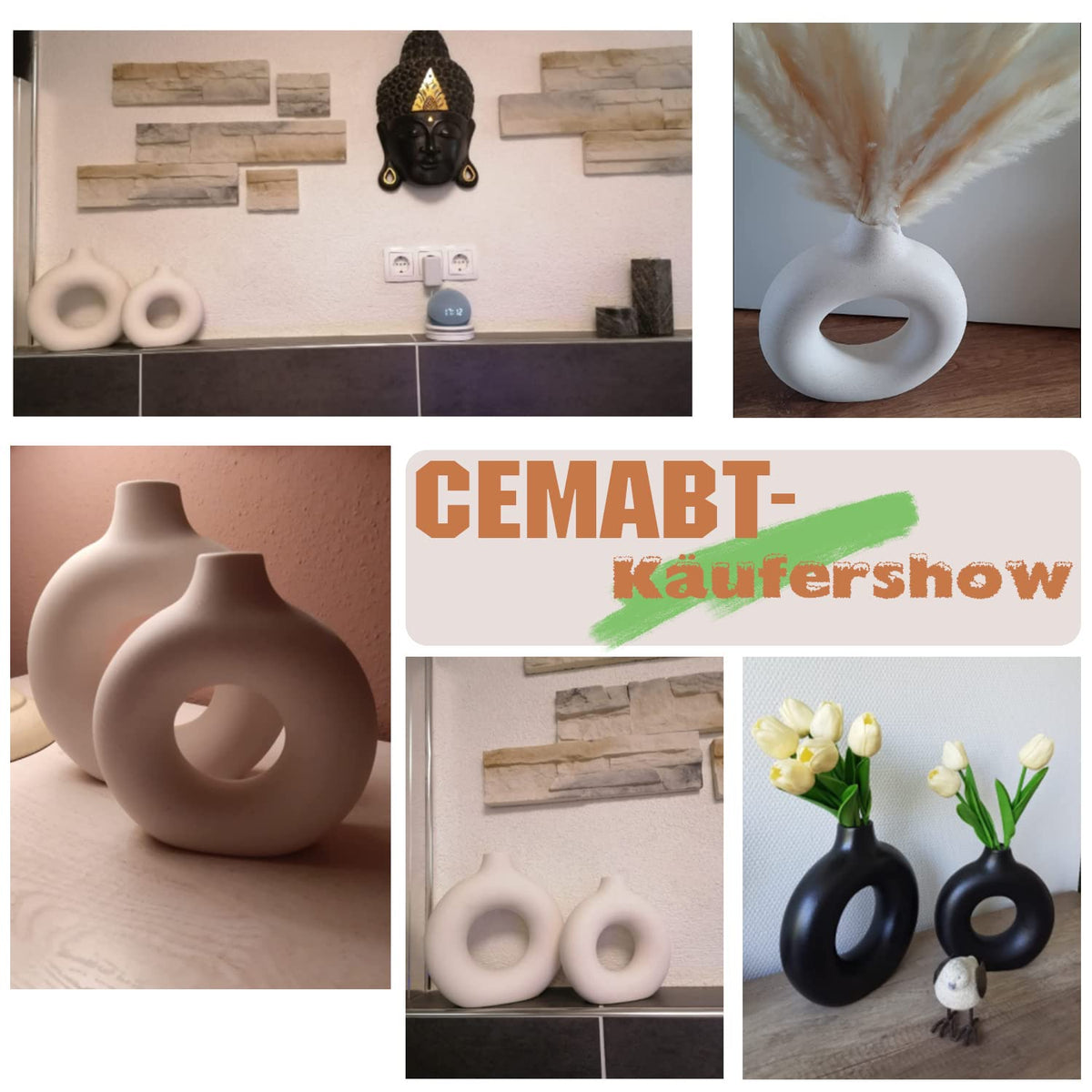 CEMABT Vasen für Pampasgras, handgemachte Vase, getrocknete Blumen, Keramik, Weiß, Handwerkliche Ornamente für die Dekoration des Bürohauses, Vasenset (S, Beige)
