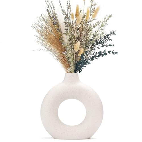 CEMABT Vasen für Pampasgras, handgemachte Vase, getrocknete Blumen, Keramik, Weiß, Handwerkliche Ornamente für die Dekoration des Bürohauses, Vasenset (S, Beige)