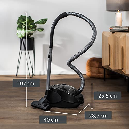 Siemens Staubsauger mit Beutel synchropower VS06B112A, Bodenstaubsauger, Hygiene-Filter, Bodendüse für Parkett, Teppich, Fliesen, starke Saugleistung, langes Kabel, Fugendüse, 700 W, schwarz