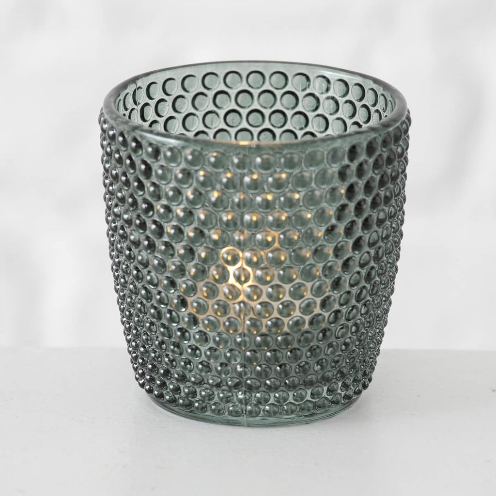 Boltze Windlicht Set Marilu 4-teilig (grün, Deko-Gläser für Kerzen / Teelichter, Kerzenständer ø 8 cm, verschiedene Muster, Form rund, Teelichthalter) 1014420