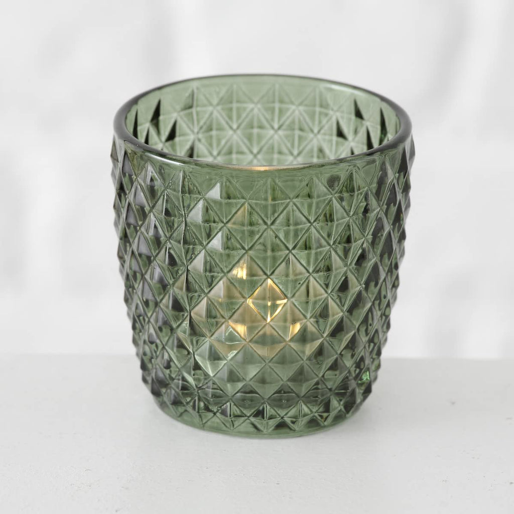 Boltze Windlicht Set Marilu 4-teilig (grün, Deko-Gläser für Kerzen / Teelichter, Kerzenständer ø 8 cm, verschiedene Muster, Form rund, Teelichthalter) 1014420