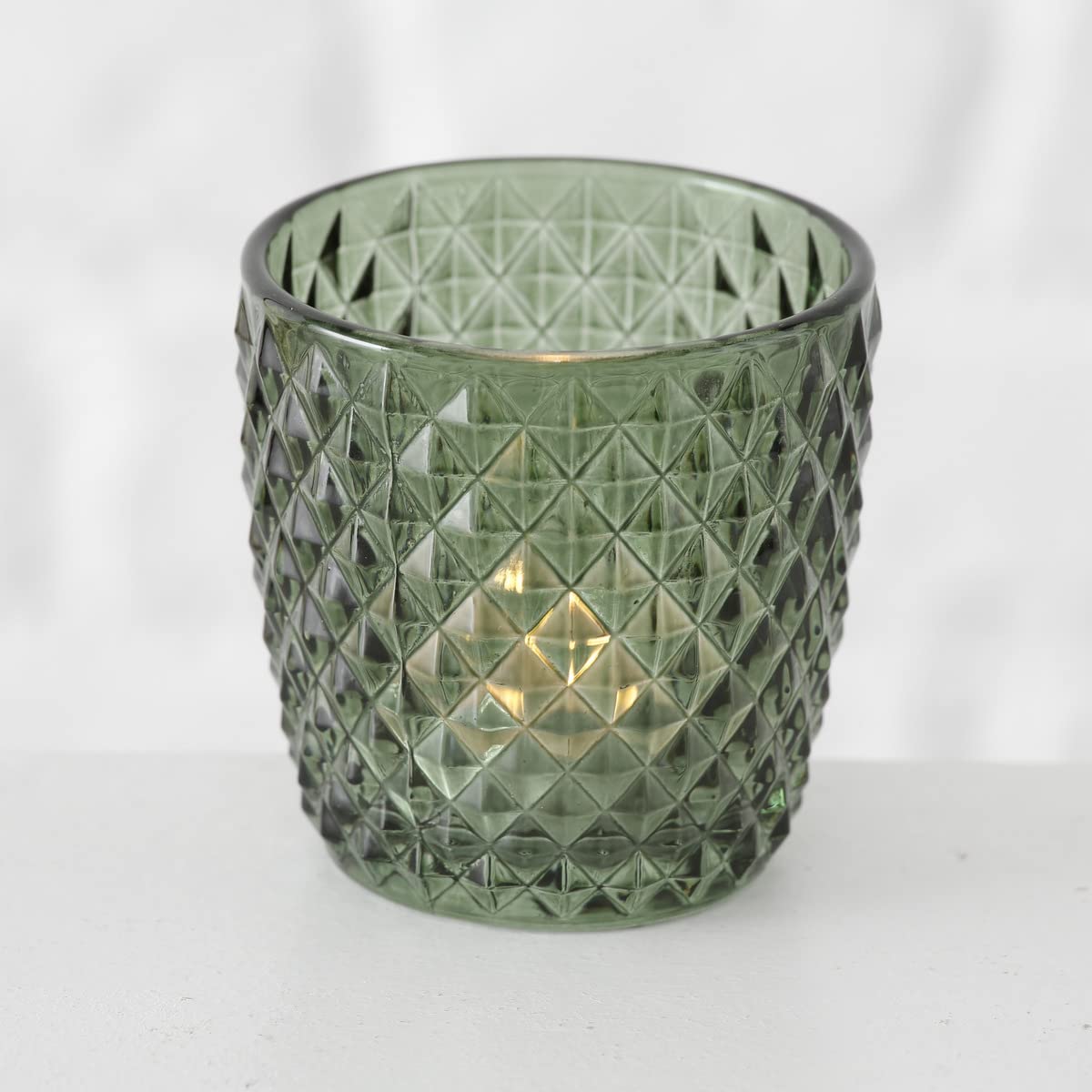 Boltze Windlicht Set Marilu 4-teilig (grün, Deko-Gläser für Kerzen / Teelichter, Kerzenständer ø 8 cm, verschiedene Muster, Form rund, Teelichthalter) 1014420