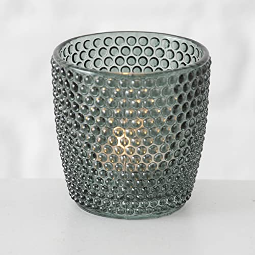 Boltze Windlicht Set Marilu 4-teilig (grün, Deko-Gläser für Kerzen / Teelichter, Kerzenständer ø 8 cm, verschiedene Muster, Form rund, Teelichthalter) 1014420