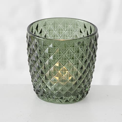 Boltze Windlicht Set Marilu 4-teilig (grün, Deko-Gläser für Kerzen / Teelichter, Kerzenständer ø 8 cm, verschiedene Muster, Form rund, Teelichthalter) 1014420
