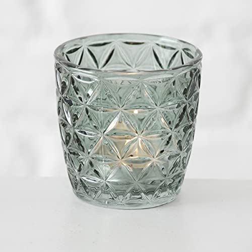 Boltze Windlicht Set Marilu 4-teilig (grün, Deko-Gläser für Kerzen / Teelichter, Kerzenständer ø 8 cm, verschiedene Muster, Form rund, Teelichthalter) 1014420