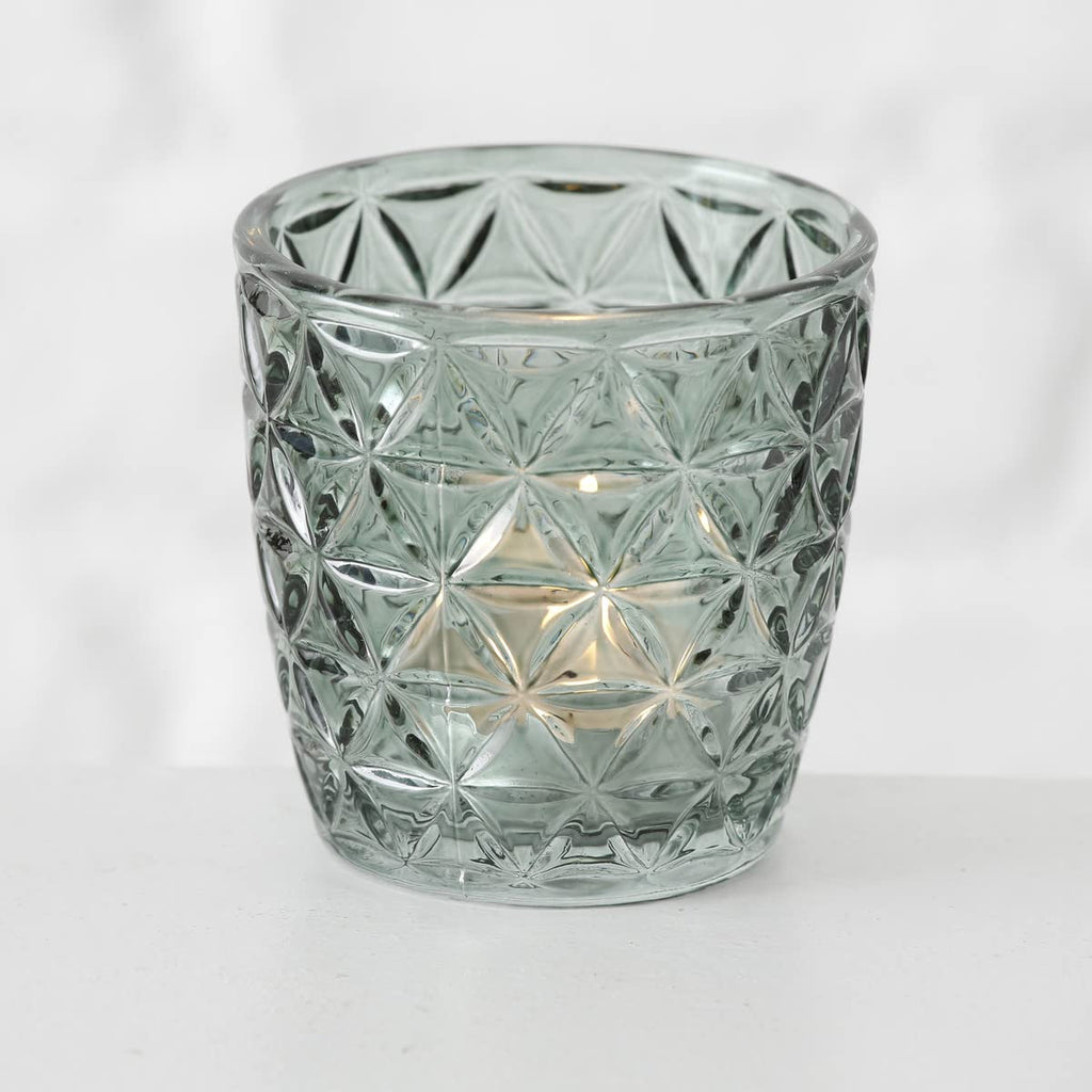 Boltze Windlicht Set Marilu 4-teilig (grün, Deko-Gläser für Kerzen / Teelichter, Kerzenständer ø 8 cm, verschiedene Muster, Form rund, Teelichthalter) 1014420