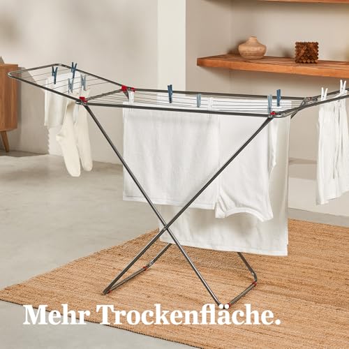 Rayen | Aluminium-Wäscheständer | Mit 20 Meter Fläche | Flügelblockiersystem | Klappbar und rutschfest | Wäscheständer mit XXL-Stäben | Für Innen und Außen | 177 x 55 x 92 cm