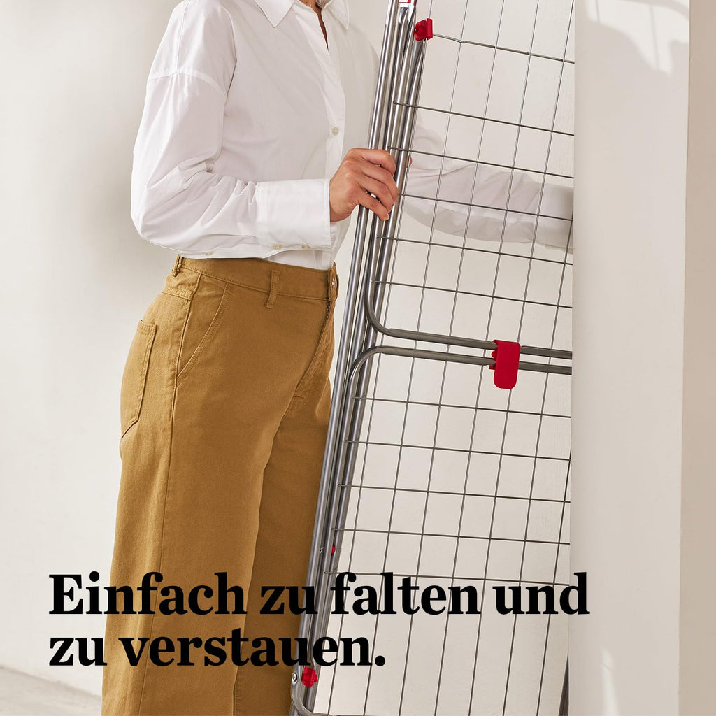 Rayen | Aluminium-Wäscheständer | Mit 20 Meter Fläche | Flügelblockiersystem | Klappbar und rutschfest | Wäscheständer mit XXL-Stäben | Für Innen und Außen | 177 x 55 x 92 cm