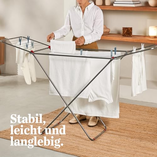 Rayen | Aluminium-Wäscheständer | Mit 20 Meter Fläche | Flügelblockiersystem | Klappbar und rutschfest | Wäscheständer mit XXL-Stäben | Für Innen und Außen | 177 x 55 x 92 cm