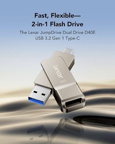 Lexar D40E Dual USB Stick 64GB, USB-C Flash Drive, Silberner Champagner