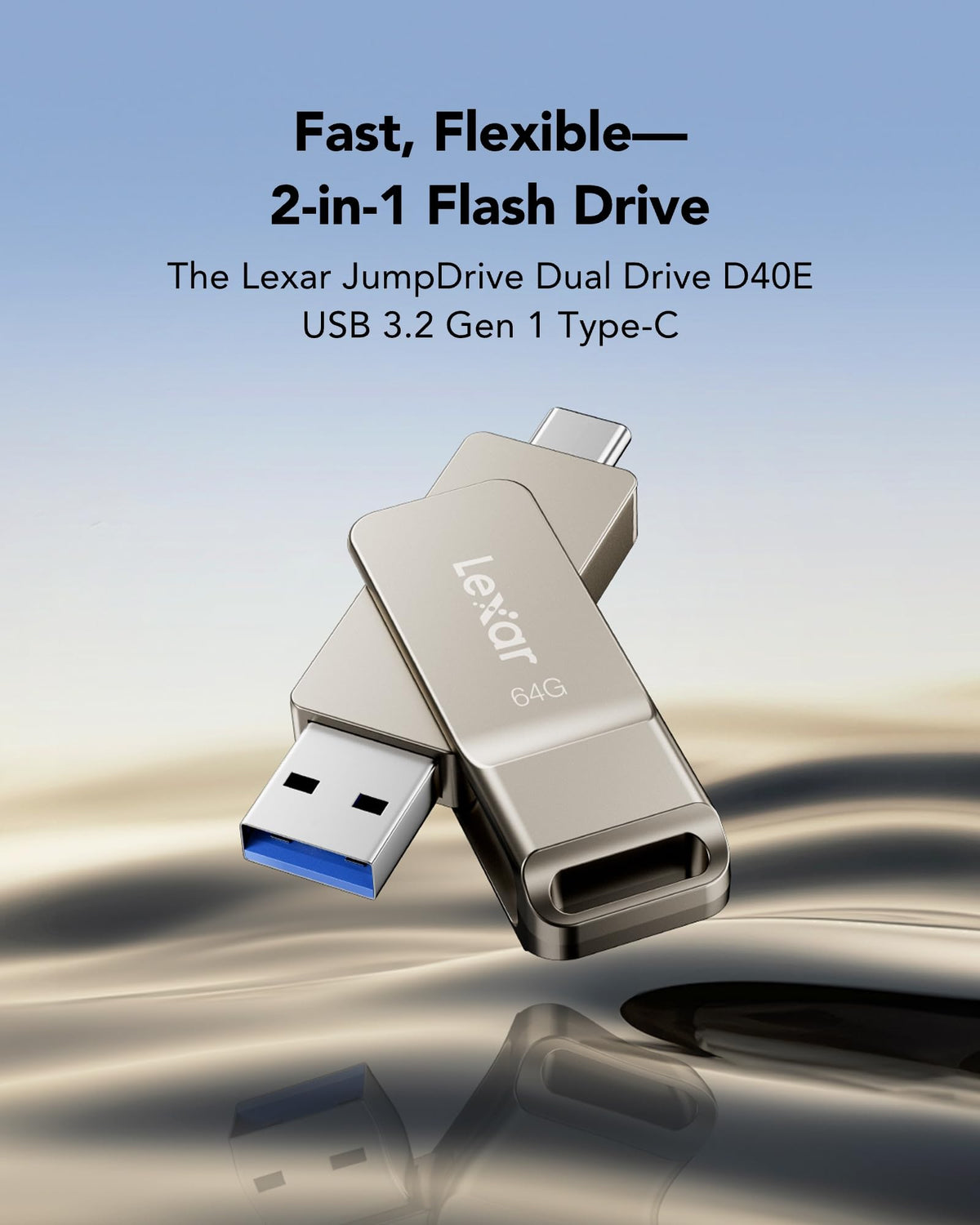 Lexar D40E Dual USB Stick 64GB, USB-C Flash Drive, Silberner Champagner