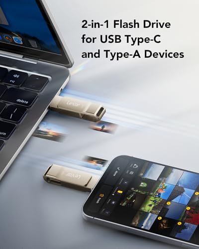 Lexar D40E Dual USB Stick 64GB, USB-C Flash Drive, Silberner Champagner