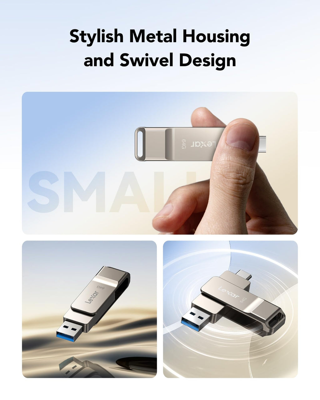 Lexar D40E Dual USB Stick 64GB, USB-C Flash Drive, Silberner Champagner