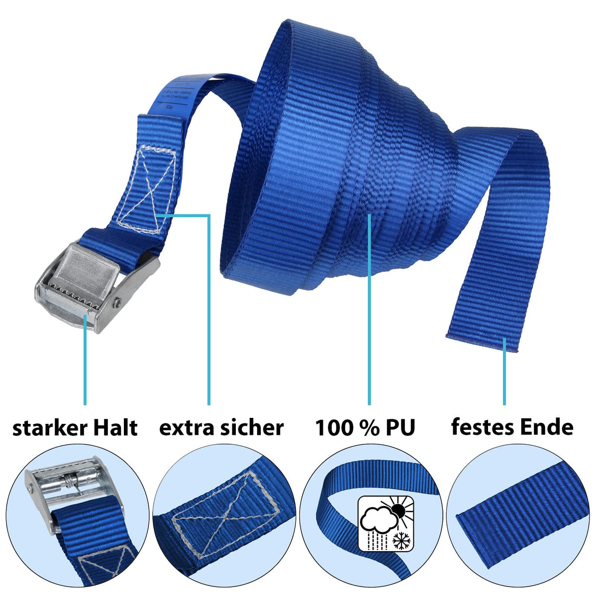 BB Sport Spanngurte Zurrgurt Klemmschloss Blau 250 kg 4er Pack 2,5cm x 4m