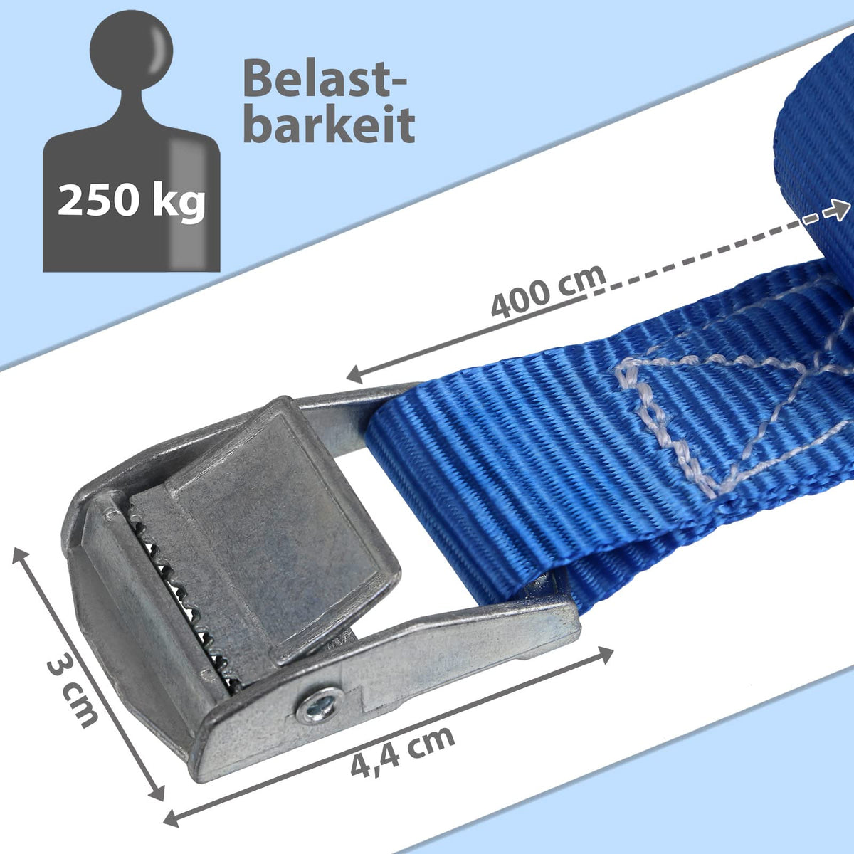 BB Sport Spanngurte Zurrgurt Klemmschloss Blau 250 kg 4er Pack 2,5cm x 4m