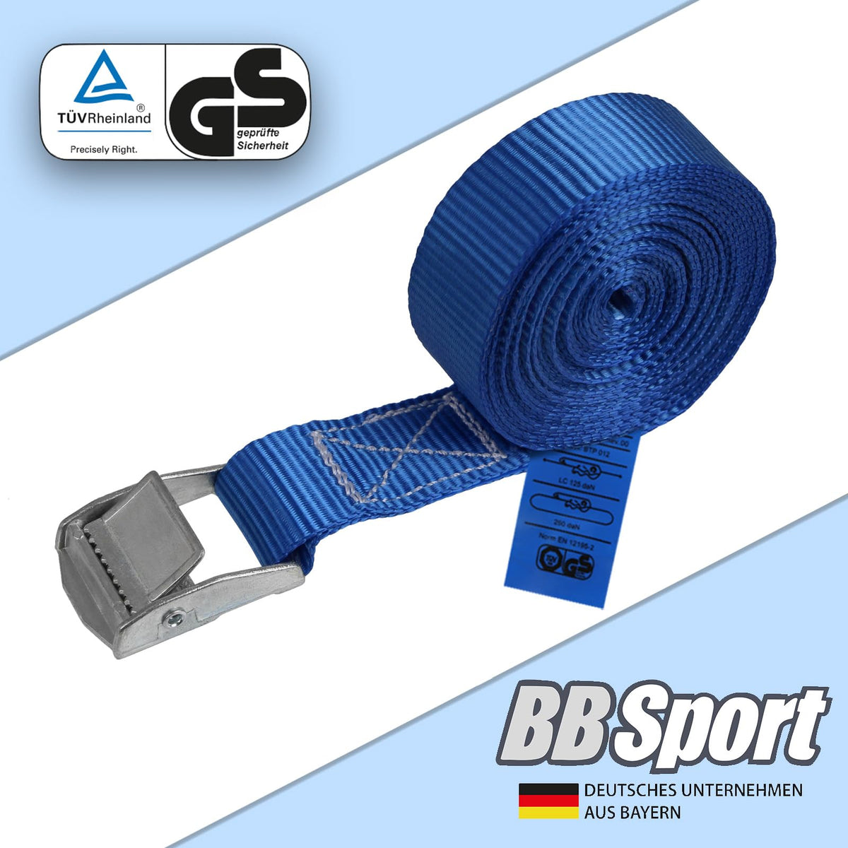 BB Sport Spanngurte Zurrgurt Klemmschloss Blau 250 kg 4er Pack 2,5cm x 4m
