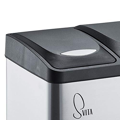 SVITA TC2X15 Edelstahl Küchen-Eimer 30 Liter Silber 2x15L doppelter Abfalleimer 2er-Mülleimer Mülltrennung mit Inneneimer große Abfallbehälter Treteimer Küche Bad