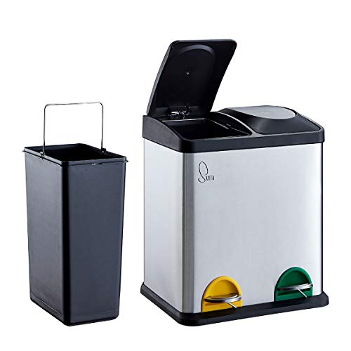 SVITA TC2X15 Edelstahl Küchen-Eimer 30 Liter Silber 2x15L doppelter Abfalleimer 2er-Mülleimer Mülltrennung mit Inneneimer große Abfallbehälter Treteimer Küche Bad