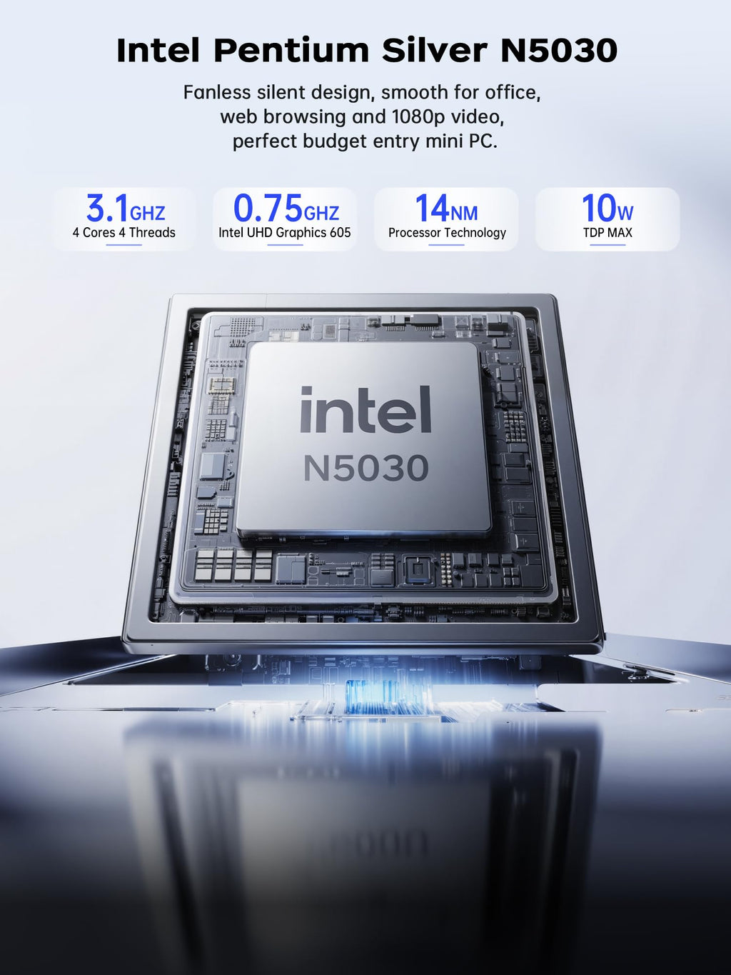 ACEMAGICIAN Mini PC Intel N5030 (bis zu 3,1 GHz) 12GB RAM 256GB SSD