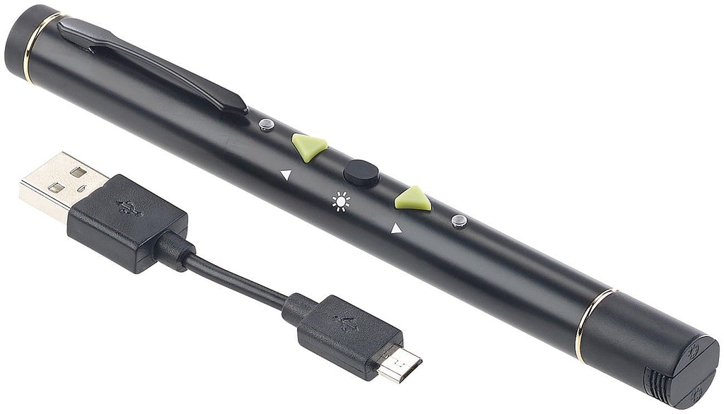 Laserpointer grün: Multimedia-Presenter mit grünem Laser-Pointer, Akku, 2,4-GHz-Funk (Laserpointer stark, PC Fernbedienung, läserpointer)