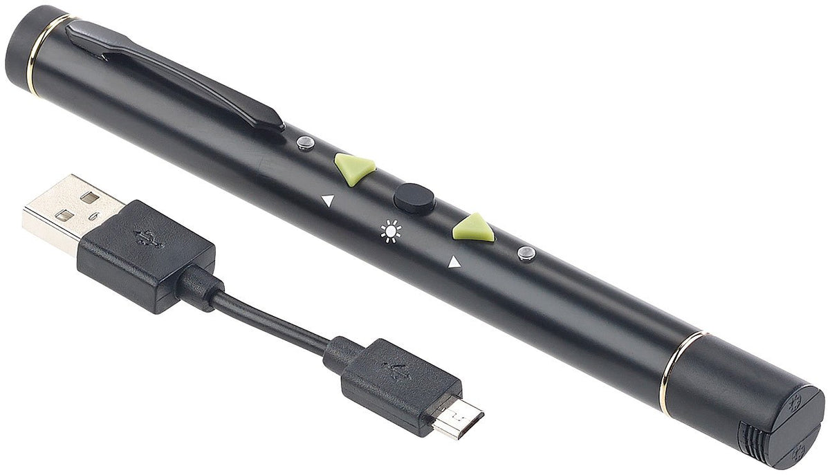 Laserpointer grün: Multimedia-Presenter mit grünem Laser-Pointer, Akku, 2,4-GHz-Funk (Laserpointer stark, PC Fernbedienung, läserpointer)