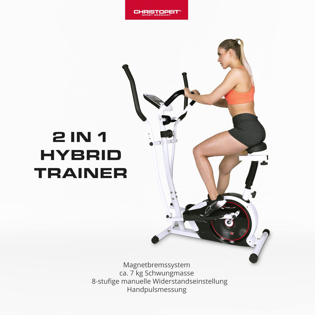Christopeit Crosstrainer – 2-in-1 Cross- & Heimtrainer mit 7 kg Magnet-Bremse & 8 Widerstandsstufen – Leises Training, LCD-Display, Puls-Sensoren & Tablet-Halterung – Gelenkschonend