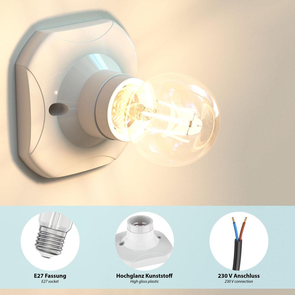 ledscom.de Deckenleuchte/Lampenfassung ELEKTRA, weiß, 1x E27 max. 60W