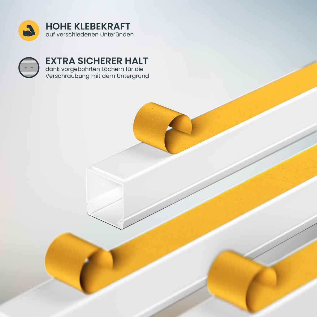Kabelkanal Selbstklebend Weiss 1m (10 Stk. - 12x12mm klein) - 10m Kabelkanäle mit Schaumklebeband fertig für Montage an der Wand - 12x12mm
