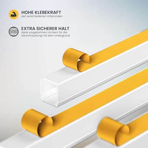 Kabelkanal Selbstklebend Weiss 1m (10 Stk. - 12x12mm klein) - 10m Kabelkanäle mit Schaumklebeband fertig für Montage an der Wand - 12x12mm