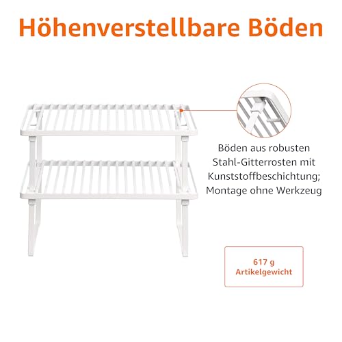 Amazon Basics Legierter Stahl Aufbewahrungsregale für die Küche, stapelbar, Weiß