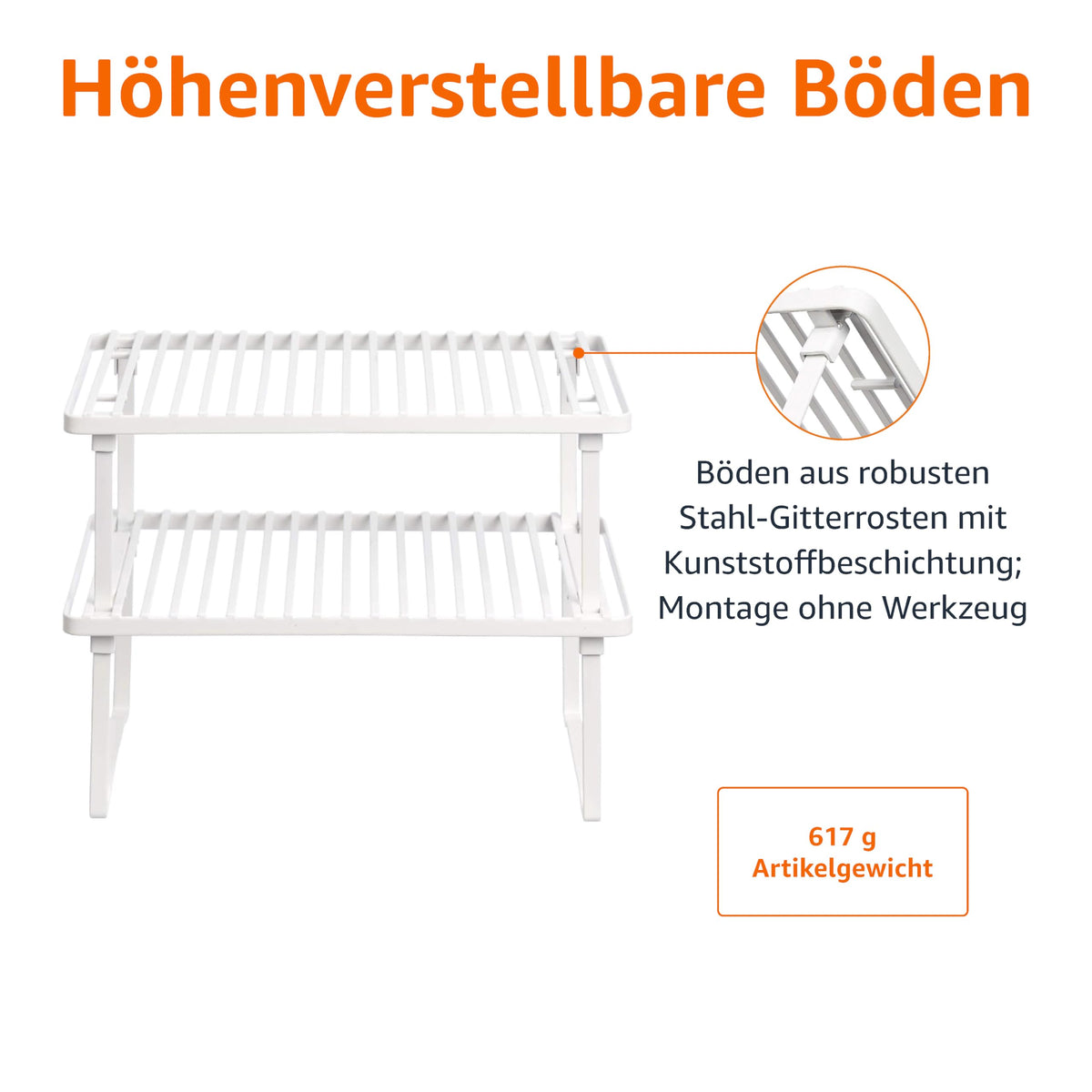 Amazon Basics Legierter Stahl Aufbewahrungsregale für die Küche, stapelbar, Weiß